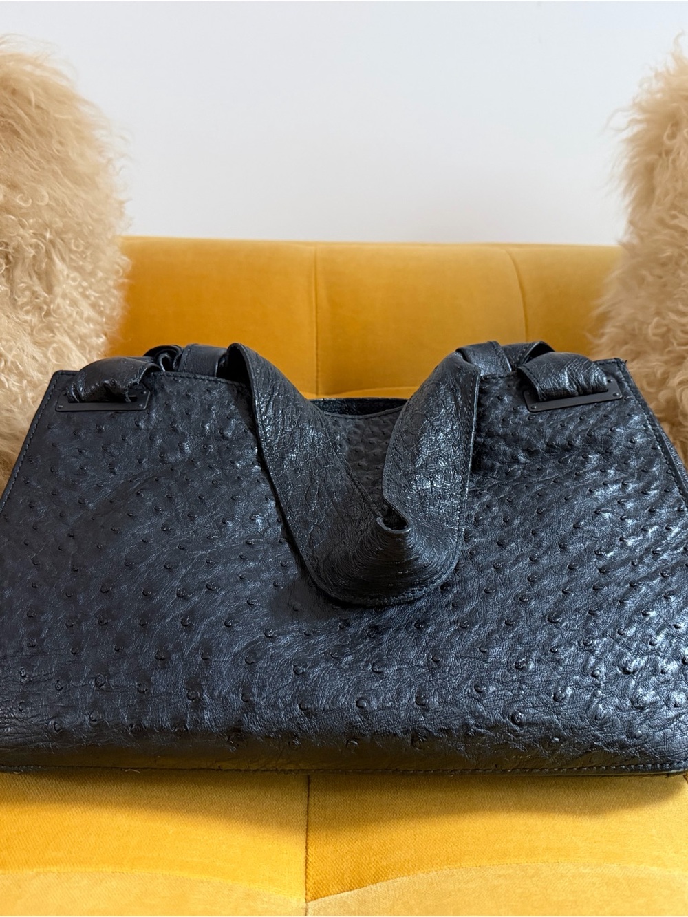 Gucci Black Ostrich-Texture Tote Bag